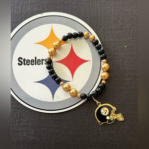 Handmade Black and Gold Steelers Charm Bracelet